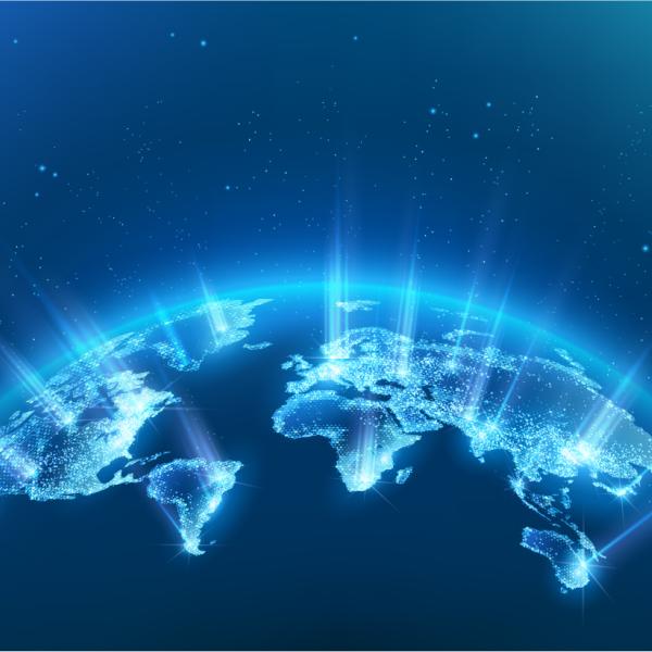 Blue ray of lights of the global world